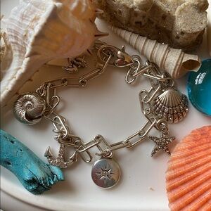 Brighton’s Silver Voyage Nautical Anchor & Seashell Paperclip chain Bracelet